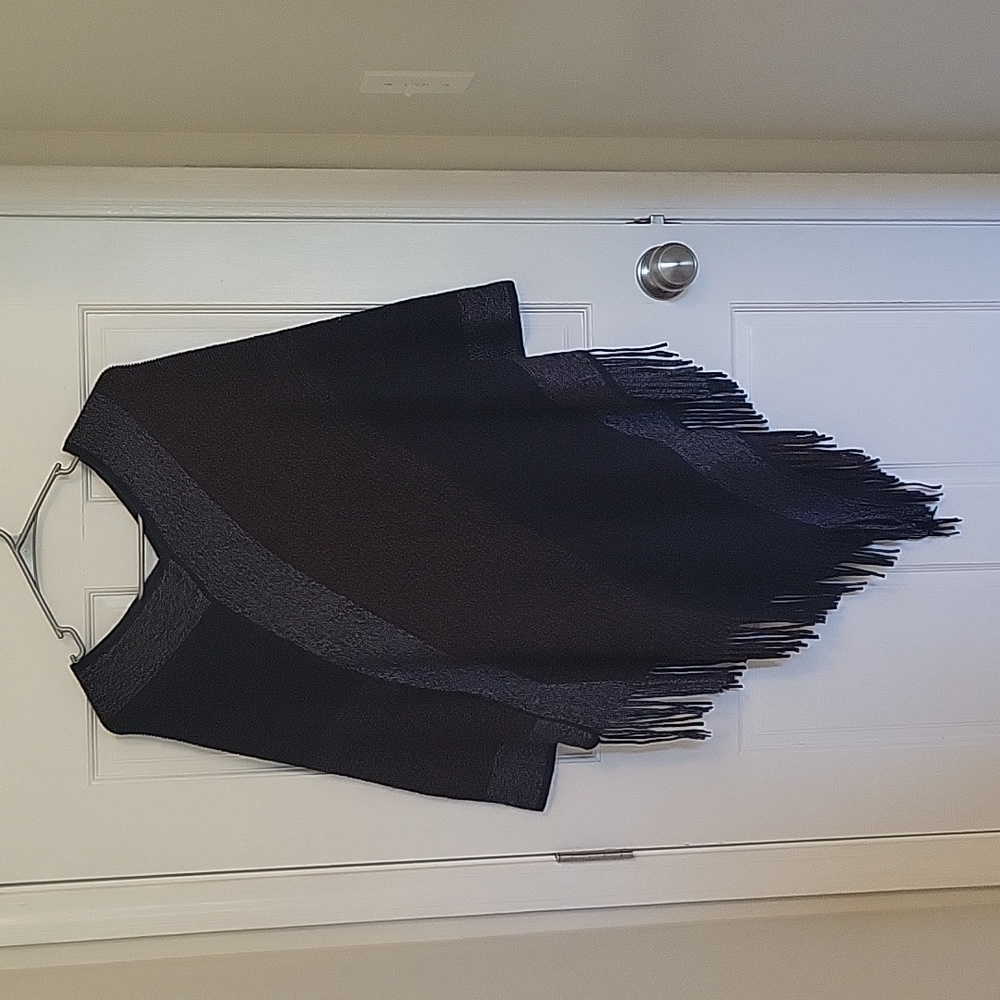 Navy/White/Copper Fringe Poncho
